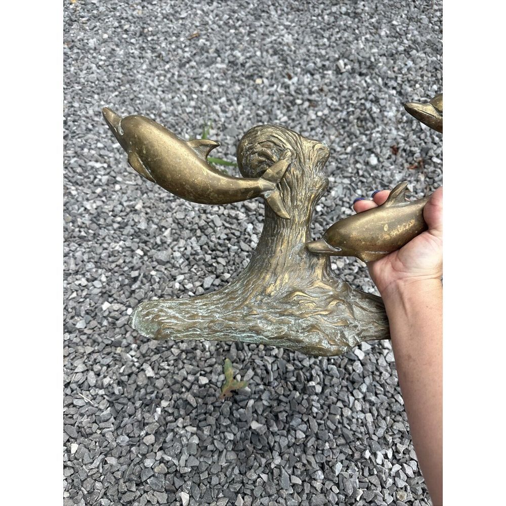 Brass Dolphins Swimming In‎ The Surf Beautiful Patina - Picture 8 of 9